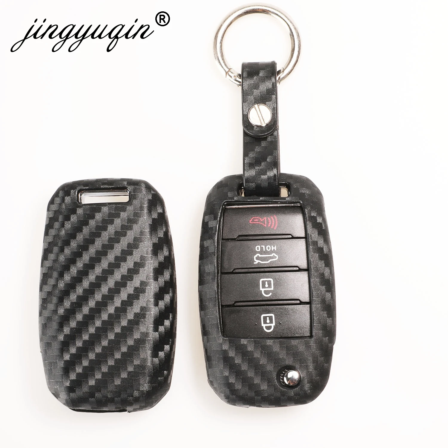 Jingyuqin 10X углеродное волокно автомобиля силиконовый ключ для KIA Rio Sportage Ceed Sorento Cerato K2 K3 K4 K5 флип брелок чехол дистанционного управления