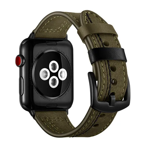 green Ремешок из натуральной кожи для apple watch 42 мм 38 мм iWatch 4 ремешка 44 мм/40 мм кожаный ремешок для часов Браслет apple watch 5 4 3 - Цвет ремешка: green