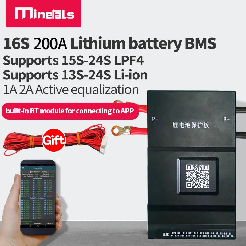 JK 16s smart bms 200a Поддержка bluetooth активное выравнивание 2 а Балансирующий ток 48 В LFP4 LIPO