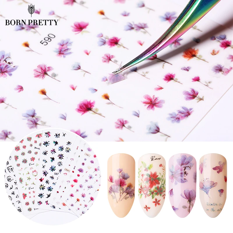 1pc 3dネイルステッカーかわいいカラフルな花混合パターンガーリー転写デカールmanicuringの装飾diy 3d Nail Stickers Nail Stickernail Pattern Sticker Aliexpress
