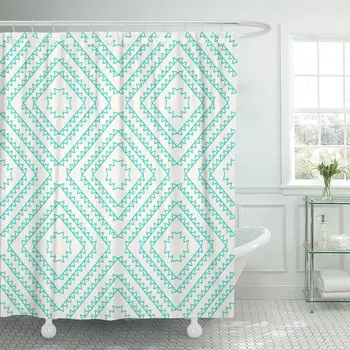 

Blue of Line Nested Diamond Shape Aztec Zigzag Lines Shower Curtain Waterproof Polyester Fabric 60 x 72 Inches Set with Hooks