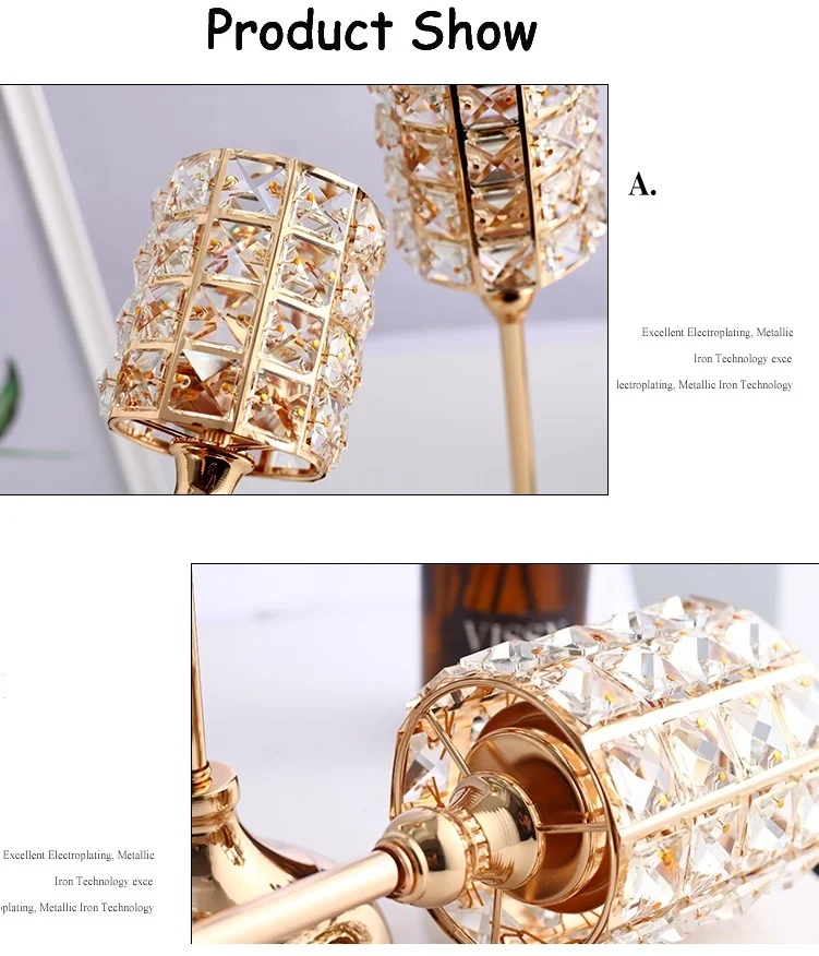 1pcs Exquisite Nordic Candlestick Ornaments Gold Crystal Candlestick Table Candle Holder for Home Christmas Wedding Decor Gifts