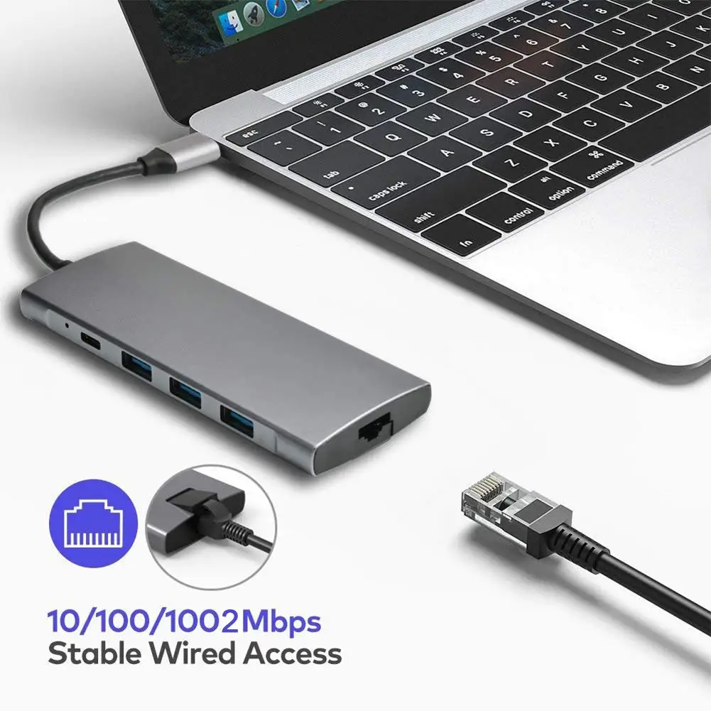 9 в 1 гигабитный Ethernet Ультра высокая скорость синхронизации данных USB C Тип концентратор USB C концентратор мульти порт Тип C концентратор# Y2