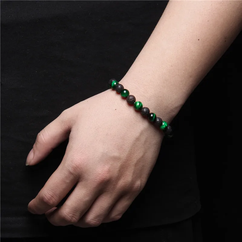 Black Lava Healing Balance Beads Reiki Buddha Prayer Natural Tiger Eye Stone Bracelet