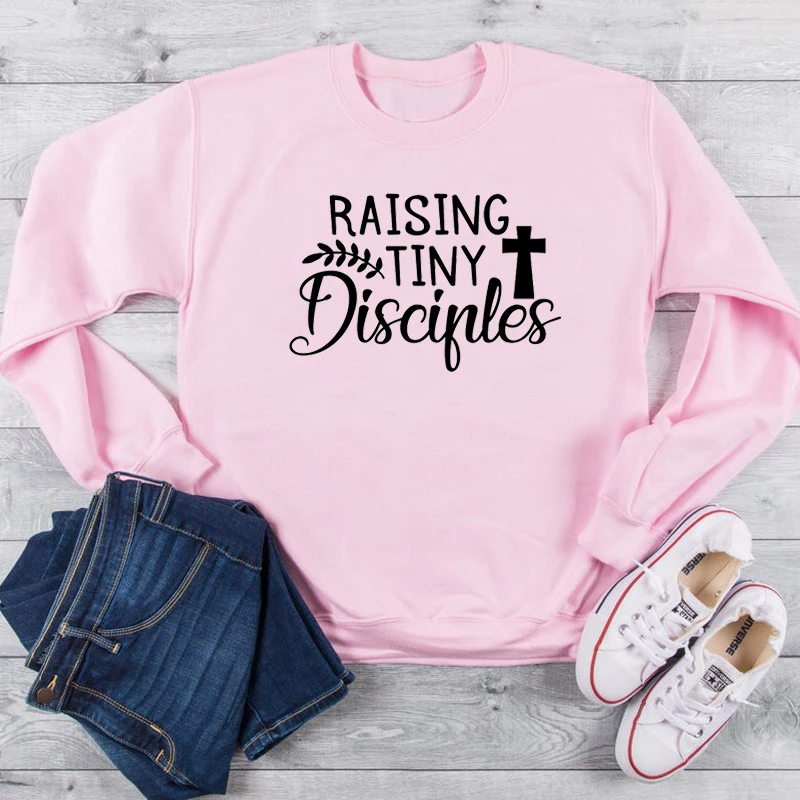 Толстовка с маленьким учеником, Забавный слоган, подарок матери, слоган христианский, чистый хлопок, повседневные пуловеры, винтажная цитата, топ с крестом