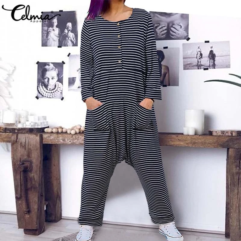long sleeve striped jumpsuit