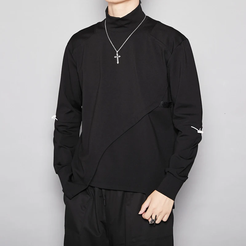 black EWQ/Модная Мужская одежда, три-ди, мужская спортивная толстовка с длинным рукавом, Необычные черные топы для мужчин 19H-a92 - Цвет: black