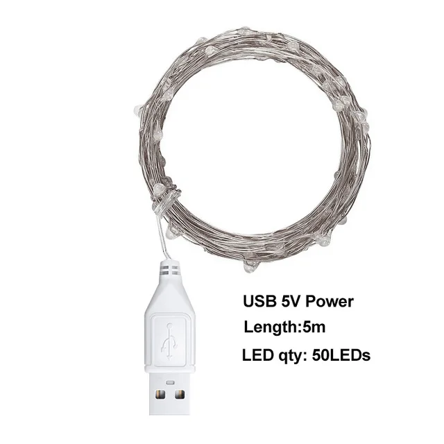 5m USB 10 м 100 светодиодный Рождественский светильник s USB или батарея питания Сказочный светильник гирлянда для внутреннего и наружного использования праздничный светильник s украшение - Испускаемый цвет: 5m USB