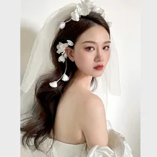 2piece Sets Multi-purpose Fabric Flower Hair Clips Headpiece Bridal Cute Wedding Hair Accessories