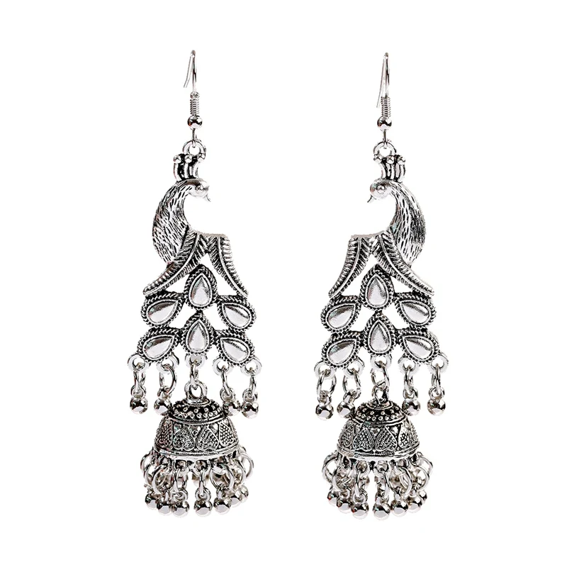 Style 2 Для женщин Винтаж серебряный овальный Jhumka серьги, индийские украшения турецкий резные колокола серьги Племенной цыганские украшения - Metal Color: Style 2