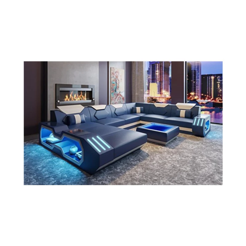 conjunto moderno de sofa de cuero sofa de teatro con hermosas luces led