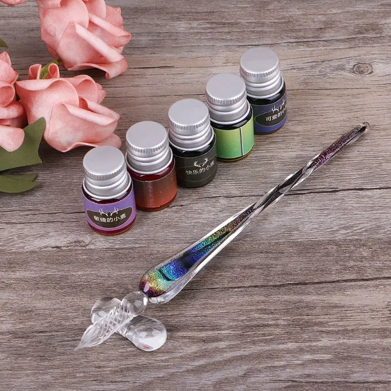 

Creative Star Dip Pen Crystal Glass Pen with Water and Ink Pen Student Starry Gradient Color Hand-painted Pen Ink Set Gift