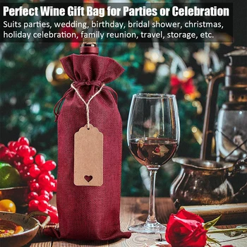 

2020 New Arrival Linen drawstring pocket, linen wine bag + tag set, wine bottle bag, wine blind tasting bag #07
