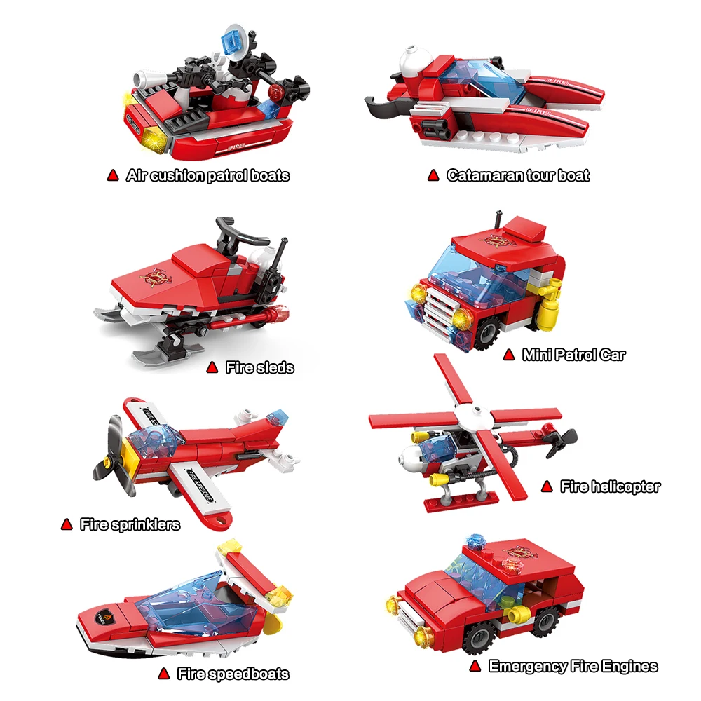 KAZI 8PCS / lot city fire building block set city helicopter technology building block children toys birthday gift