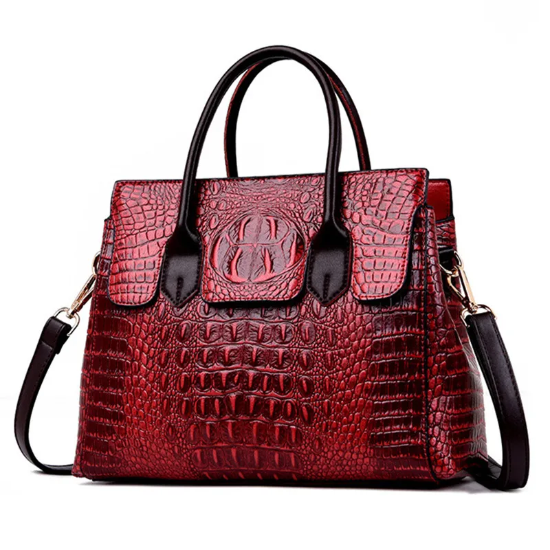 Wine Red FLYONE винтажные женские сумки из крокодиловой кожи, роскошные женские сумки на плечо, высокое качество, женские сумки через плечо из искусственной кожи - Цвет: Wine Red