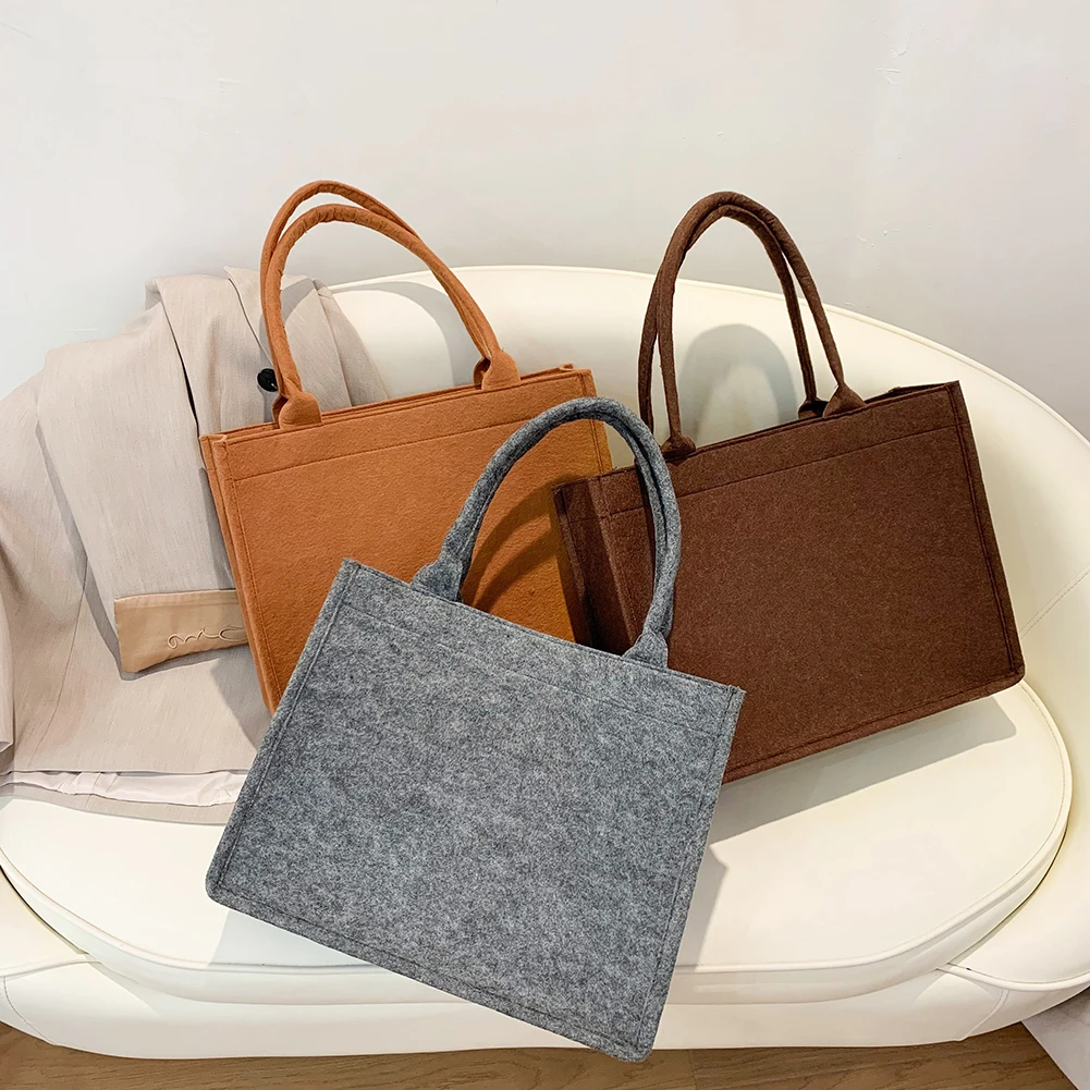Bolsos de hombro de tela de fieltro Vintage para mujer, bolsas compras informales de gran capacidad, bolso de mano femenino de Color sólido Simple| | - AliExpress