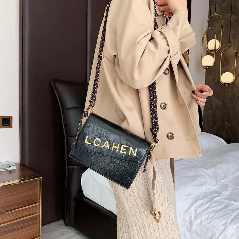

Autumn And Winter Bag WOMEN'S Bag New Style 2019 Online Celebrity Small Black Bag Textured Versatile Wide-Strap Shoulder Bag Wes