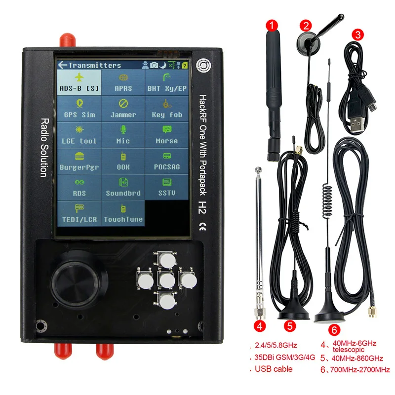 HackRF One PortaPack H2 Kit With 0.5ppm TXCO SDR Software Defined Radio 1MHz-6GHz Assembled With Metal Case Opitonal Anatennas