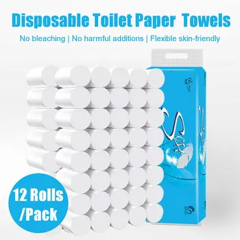 

12 Rolls Disposable Toilet Paper Towel Coreless Paper Rolls Portable 4-ply Wood Pulp Paper Towels Kitchen Bath Restroom Tissue