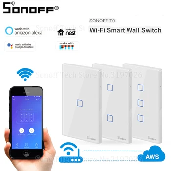 

SONOFF T0 TX Smart Home WiFi Switch with 3 Gangs Wall Switch for Google Home Alexa Amazon Wifi Sensor Wifi Switch (EU & UK &US)