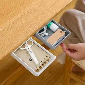 

Hidden Storage Box Self-Adhesive Under Desk Drawer Organizer Table Under Paste Stationery Case Supplies Pencil Makeup Holder