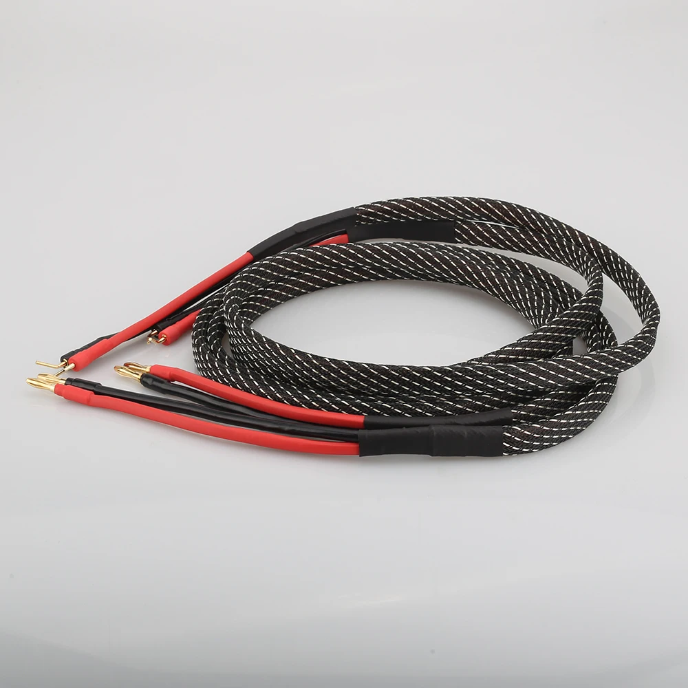  Pair Pure copper loudspeaker cable HIFI Banana plug to pin plug speaker cable Center Audio Speaker 