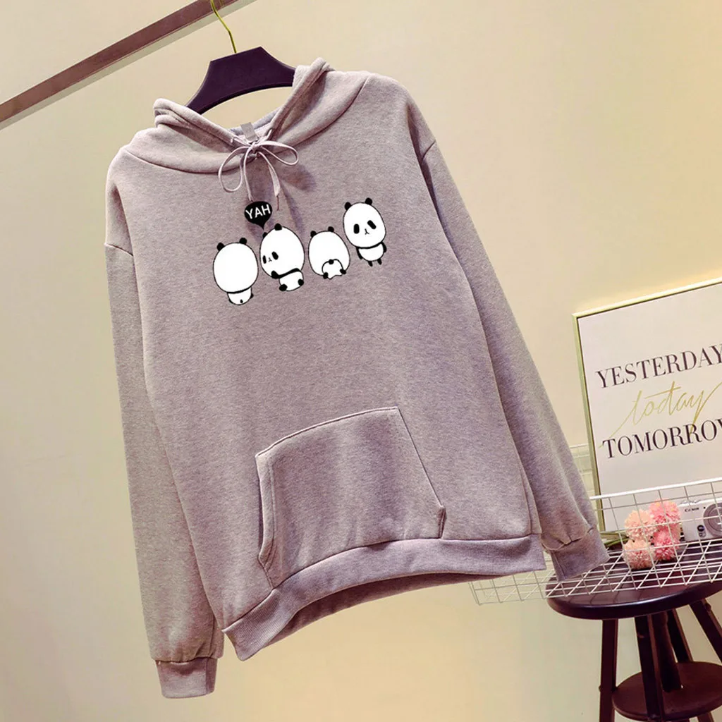 Jaycosin Fashion Autumn Women Loose Character Hoodie Pocket Sweatshirt Stylish Long Sleeve Comfortable Casual Pullover Top 107#4