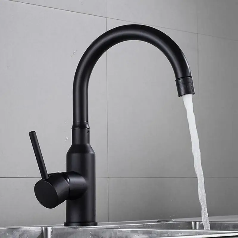 Black-B Кухонный кран смеситель горячей и холодной воды кран Двойной режим воды Носик смесители бортике кухонная раковина кран щетка никель ELM905 - Цвет: Black-B