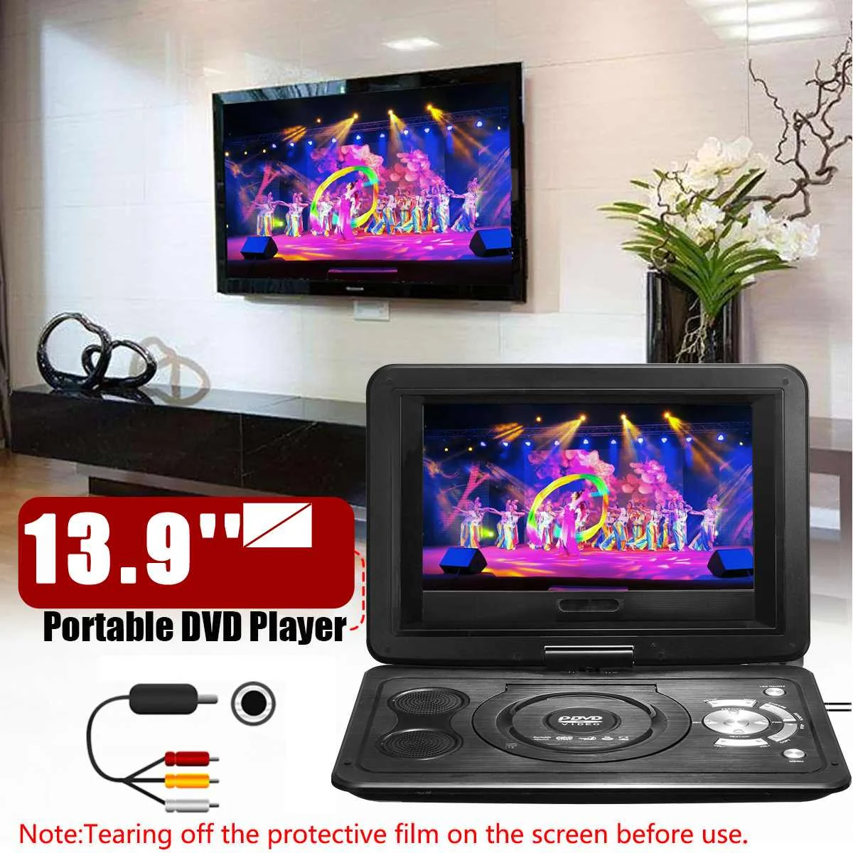 

LEORY Portable Home Car DVD Player 13.9'' MP3 CD Digital Multimedia Player USB SD Support TV Game Card Read Function w/Gamepad