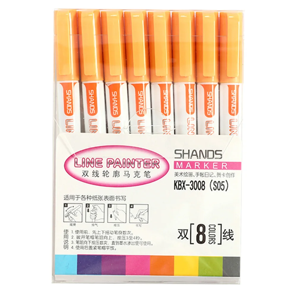8 шт Двойная Линия контурная ручка цветной маркер ручка студенческий маркер Канцелярский набор MDJ998 - Цвет: orange