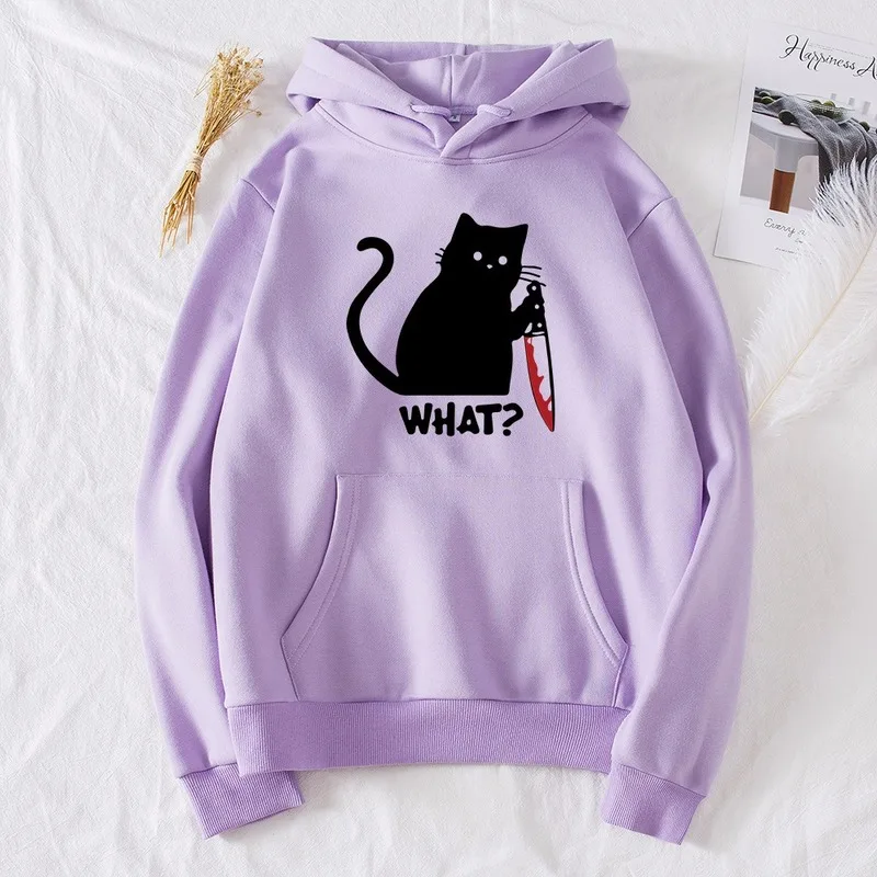 Женская флисовая толстовка с капюшоном принтом кошки|Толстовки и свитшоты| |
