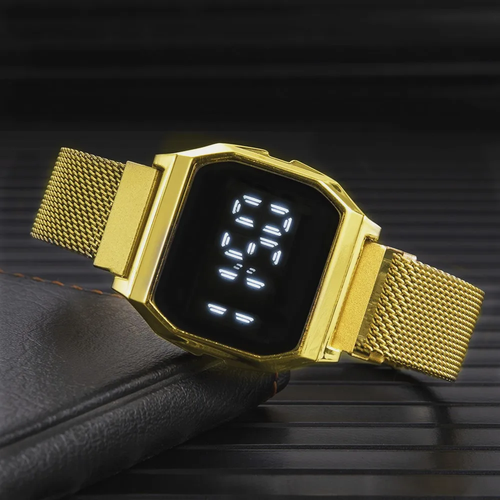 Men's Wrist Watches LED Digital Watch Luxury Mesh Band Square Sports Watches for Men Women Electronic Clock Reloj Hombre 