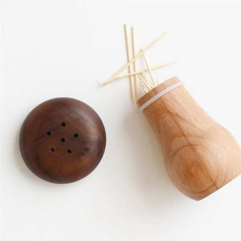 Mushroom Shape Toothpick Box Wooden Toothpick Container Jar Holder for Home Restaurant
