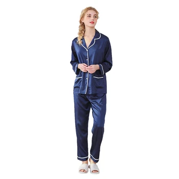 

Pajamas ladies spring and summer long-sleeved long pants home service uisete femme sexy two-piece suit solid color simple style