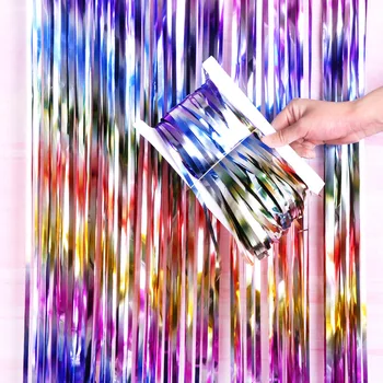 

2m Birthday Decoration Party Backdrop Curtain Multiple Color Glitter Tinsel Rainbow Foil Rain Photo Zone Christmas Decoration