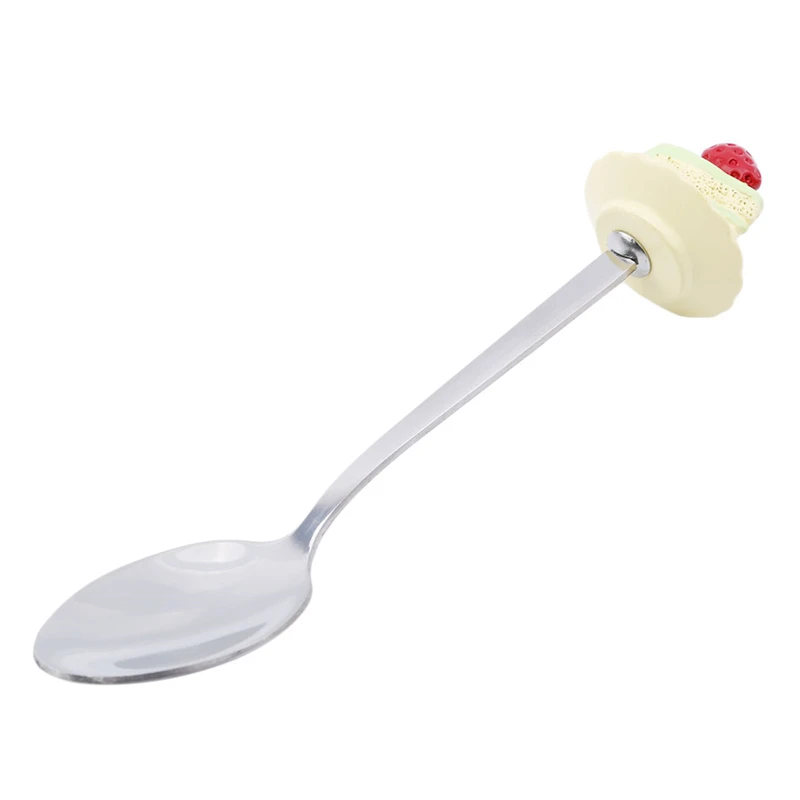 Creative Stainless Steel Dinner Spoon With Cream Strawberry Top Cake Dessert Spoon Coffee Tea Stirrer Kitchen Flatware Gadget - Цвет: Yellow