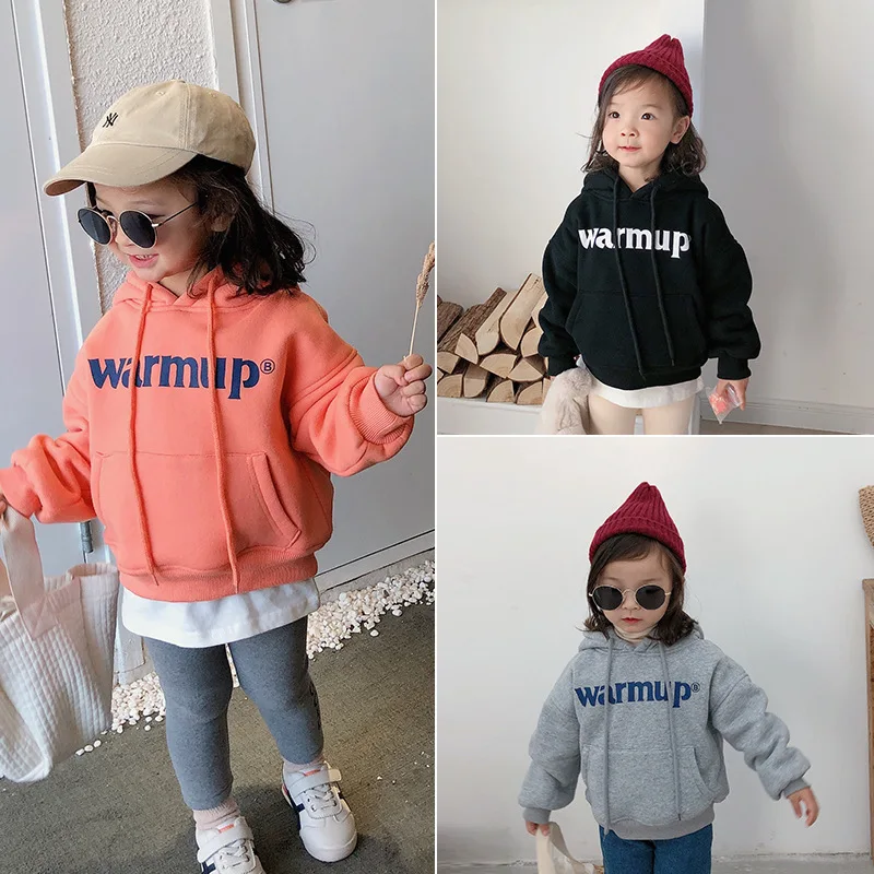 

XINI MOMMY 2020 <Add wool thickening> girls letters hooded fleece winter toddler girl tops girls long sleeve tops