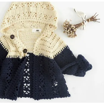 

Pre-sale Ins2020 Autumn and Winter New Girls Pima Cotton Handmade Crocheted Hollow Stitching Hooded Cardigan Top