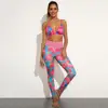 Women Vintage Flower Print Tank Tops Bras + Pants 2 Piece Sets Sexy V-Neck Fitness Bra Sports Workout Brathable Push Up Leggins 1