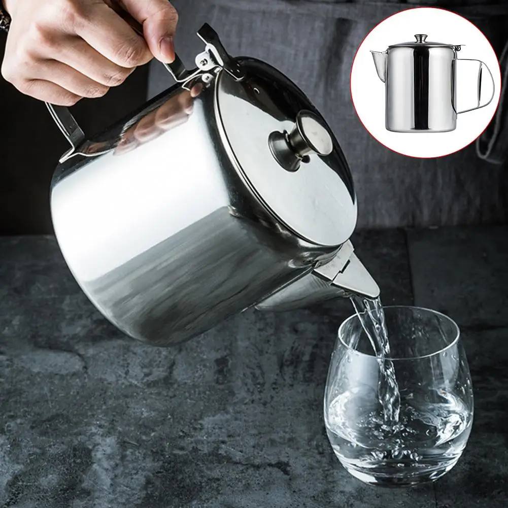 

Hot Thumb Pressing Type Milk Jug 1400/2000/2800ml Cafe Stainless Steel Milk Frothing Jug with Lid Espresso Coffee Pitcher Coffee