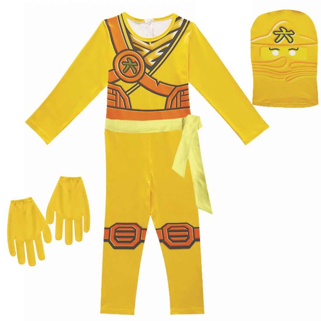 Костюм Ниндзяго для маленьких мальчиков, костюм, боди для девочек из спандекса для рождественской вечеринки, маскарадный костюм ниндзя для девочек, нарядная одежда - Цвет: Yellow-gloves