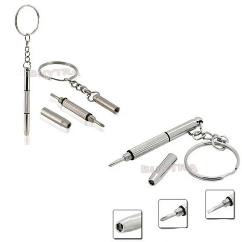 3 In 1 Aluminum Steel Eyeglass Screwdriver Sunglass Watch Repair Kit With Keychain Screwdriver Hand Tools