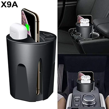 

100PCS X9A 5/7/10W Four-in-one Wireless Car Charger Water Cup Charging QI Dual USB Compatible For Apple Samsung Airpods
