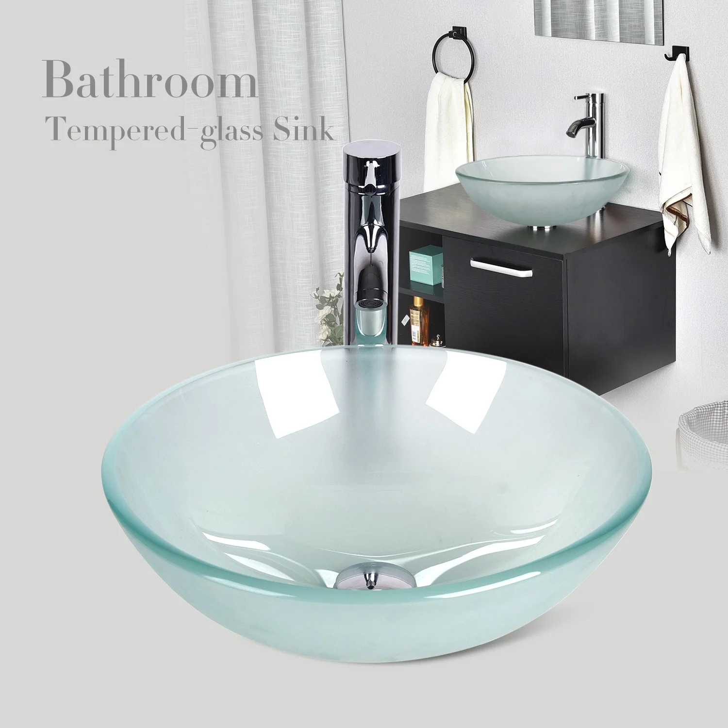 Bathroom Round Tempered Frosted Glass Vessel Sink Faucet Pop Up Drain Combo Bathroom Sinks Aliexpress