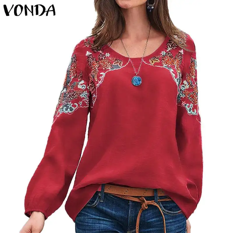 VONDA/осенние блузки для беременных; женские повседневные винтажные вечерние рубашки с круглым вырезом и принтом с длинными рукавами; женские весенние топы; богемные блузы