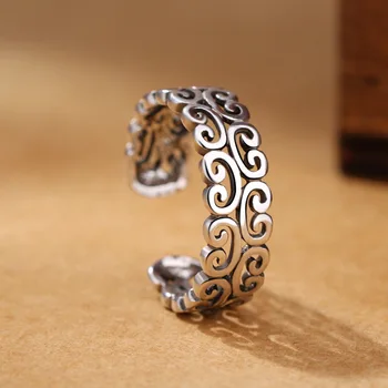 

New Silver 925 Pattern Hollow Rings for Women Lady Punk Vintage Open Antique Rings Statement Sterling Silver Jewelry