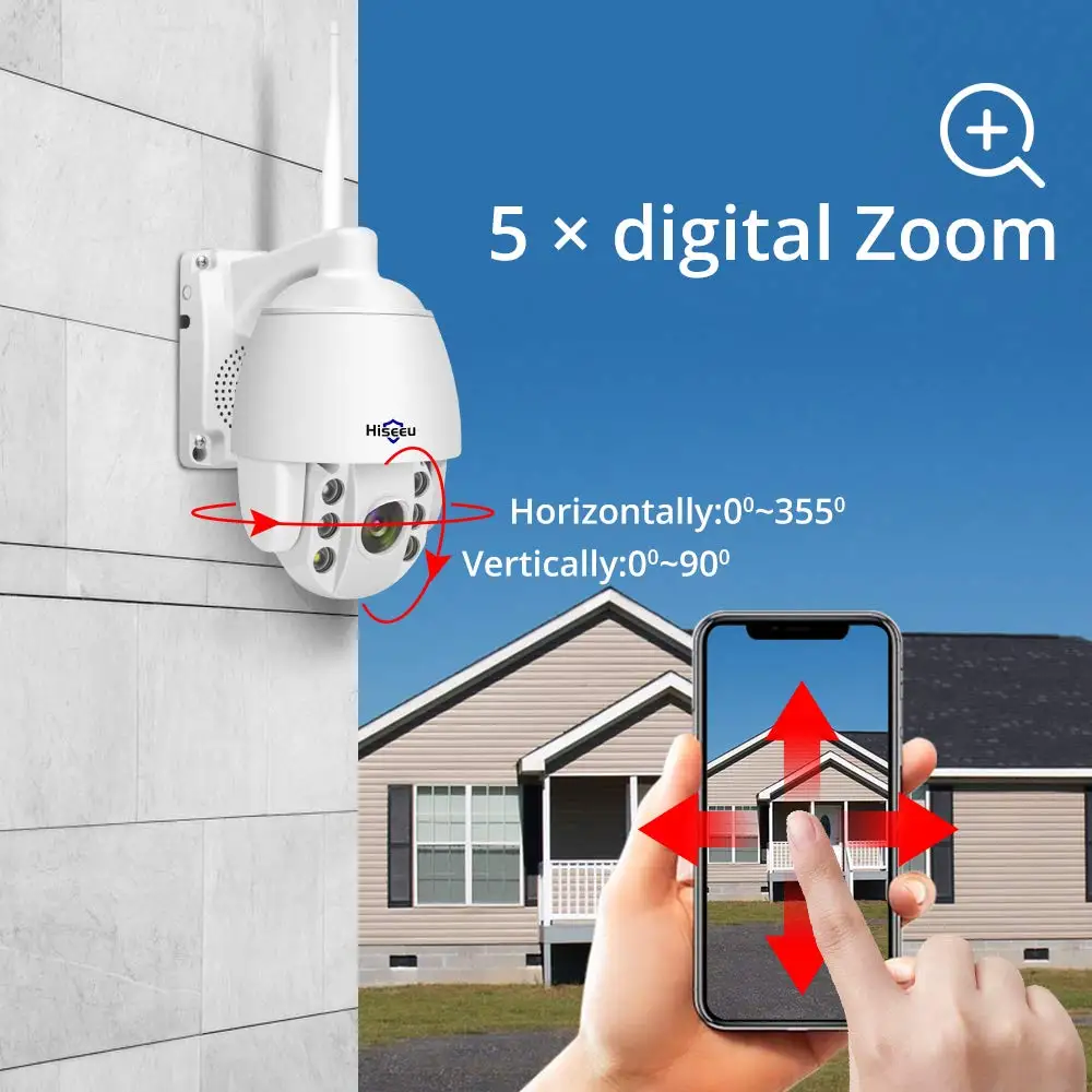 Hiseeu 1080P Беспроводная PTZ IP камера WIFI 5X цифровой зум наружная безопасности для