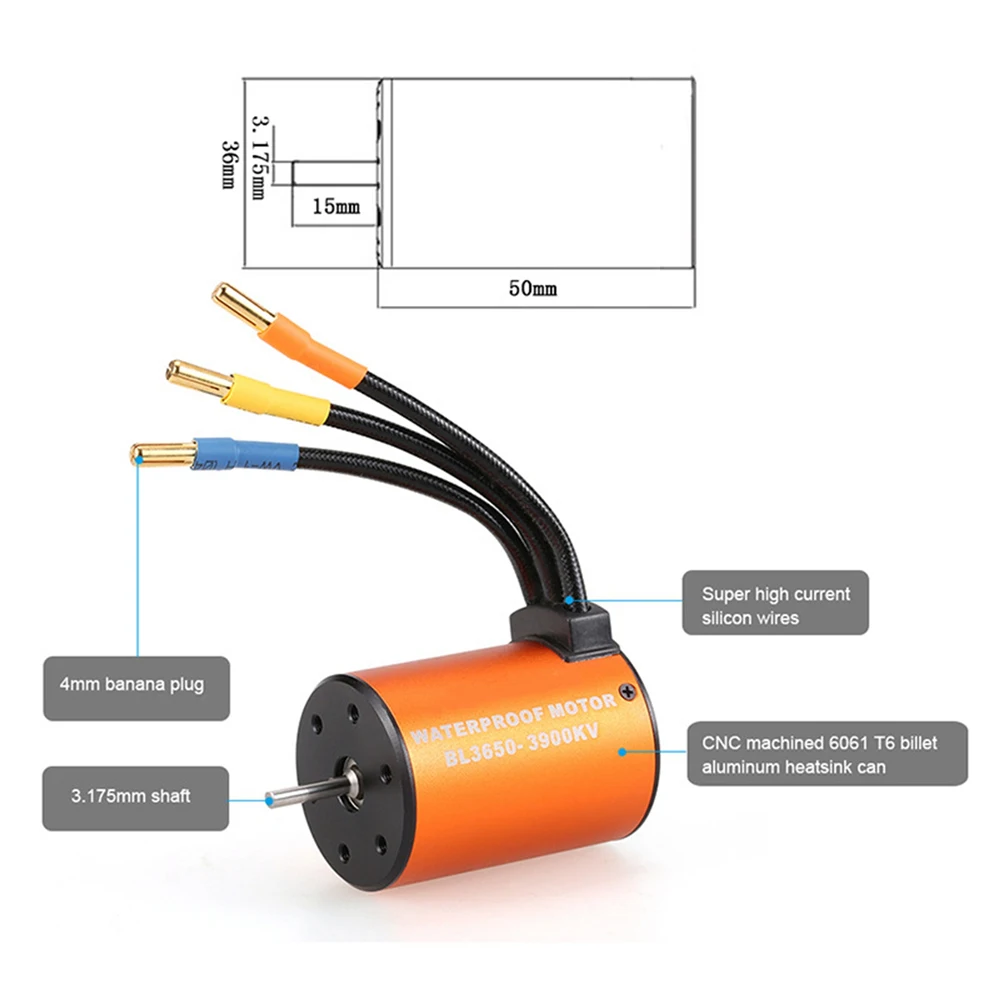 Водонепроницаемый 3650 3900KV двигатель с 60A бесщеточный ESC для 1/10 Traxxas Rustler Bigfoot 4tec Slash Stampede RC автозапчасти