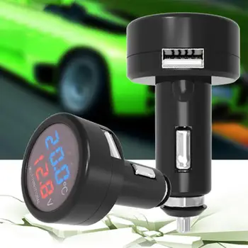 

12V/24V 2.1A Multi-function Car Charger Digital Voltmeter Thermometer Quick Charger Auto Volt Meter Gauge for Phone Tablet PC