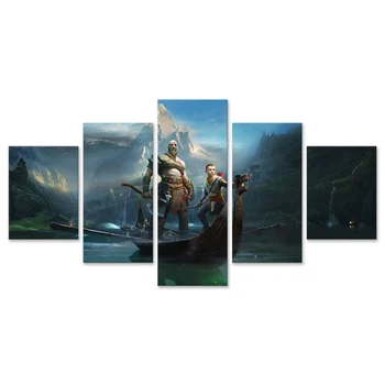 

Kratos Atreus God of War Game Canvas Painting Wall Art HD Prints 5 Pieces Home Decor Modular Pictures Artwork Poster